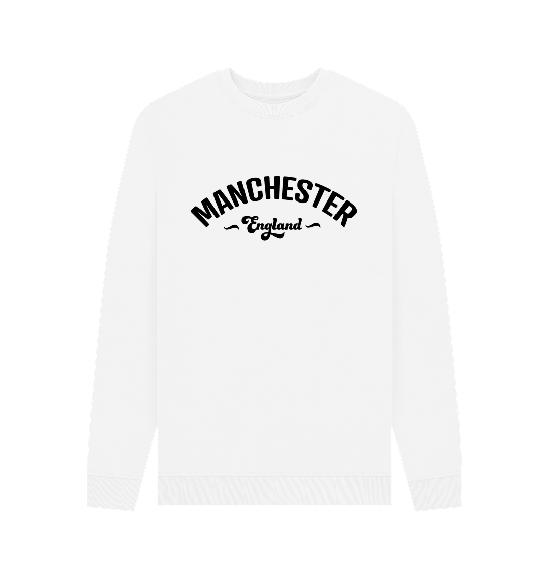White Mens Manchester England Mono Logo Crew Neck Sweater