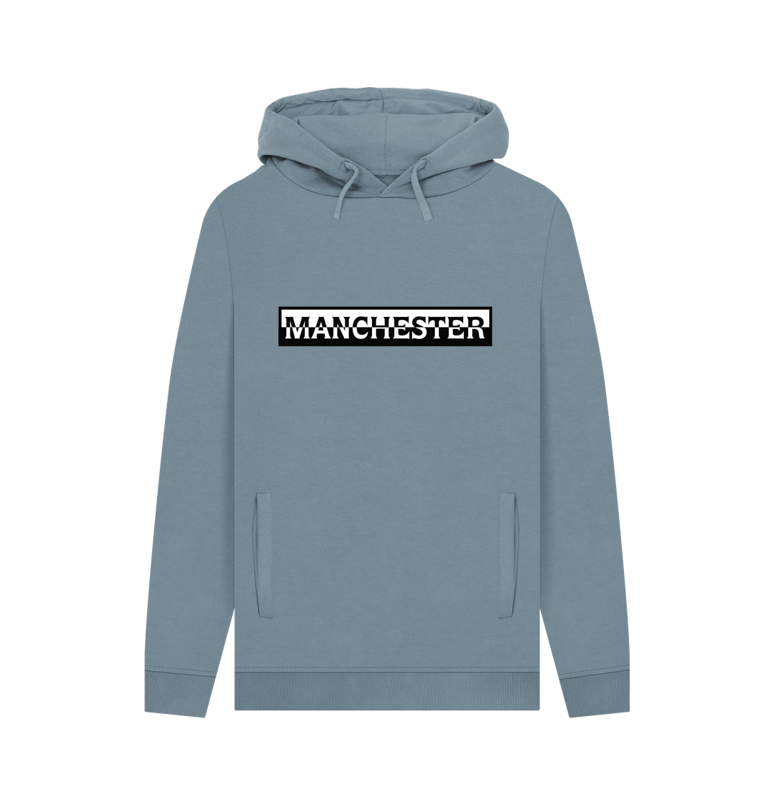 Stone Blue Mens Monochrome Manchester Logo Pullover Hoodie