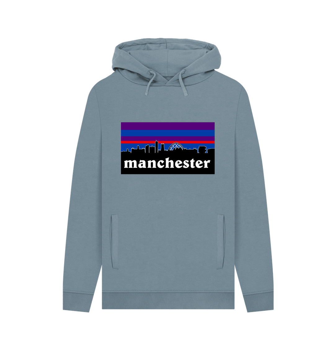 Stone Blue Manchester Skyline Striped Colour Print Mens Hoodie