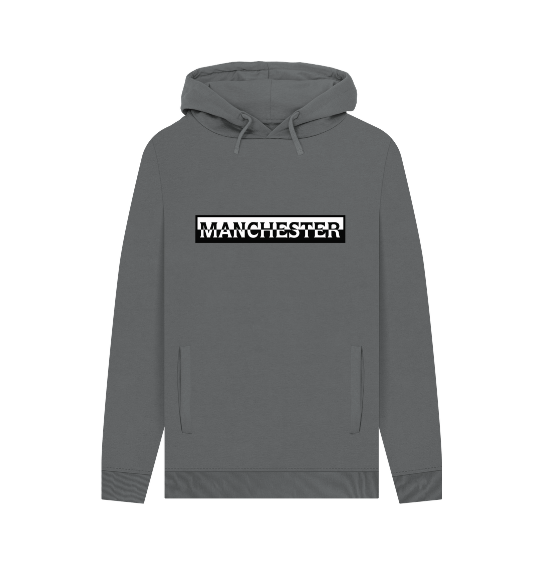 Slate Grey Mens Monochrome Manchester Logo Pullover Hoodie