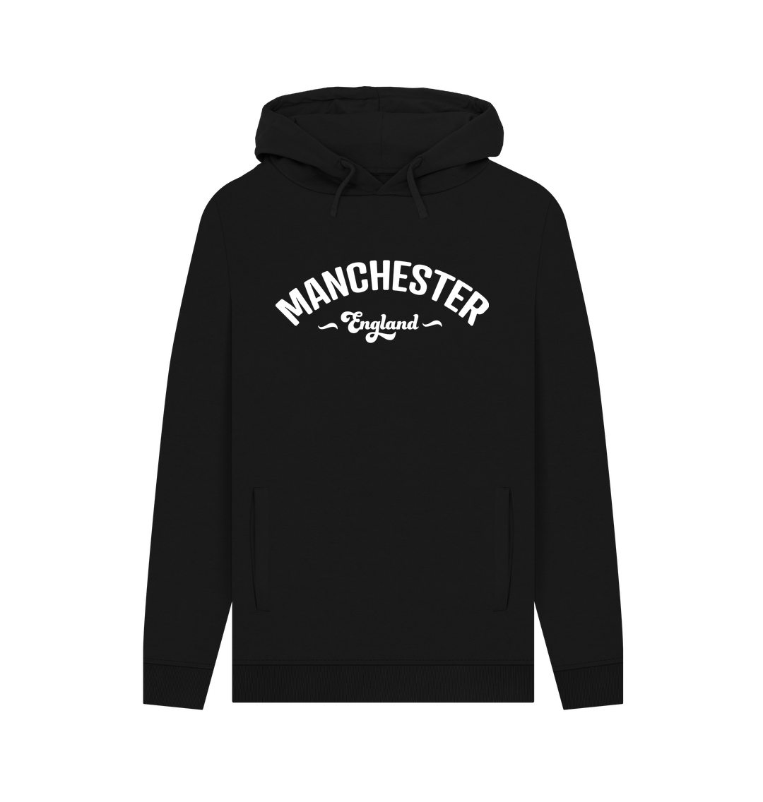Black Mens Manchester England Mono White Logo Hoodie