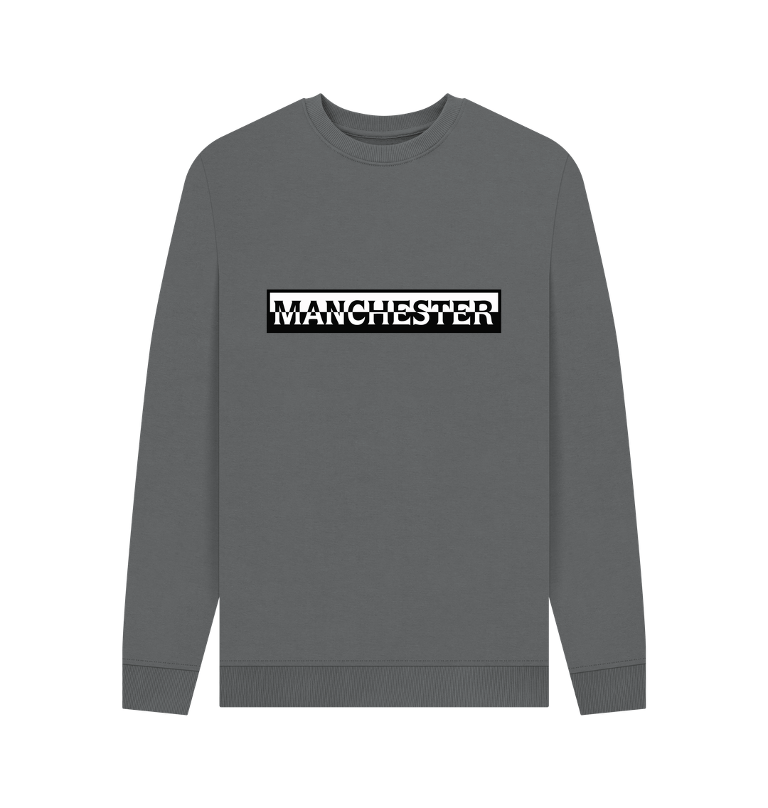 Slate Grey Mens Monochrome Manchester Logo Crew Neck Sweater