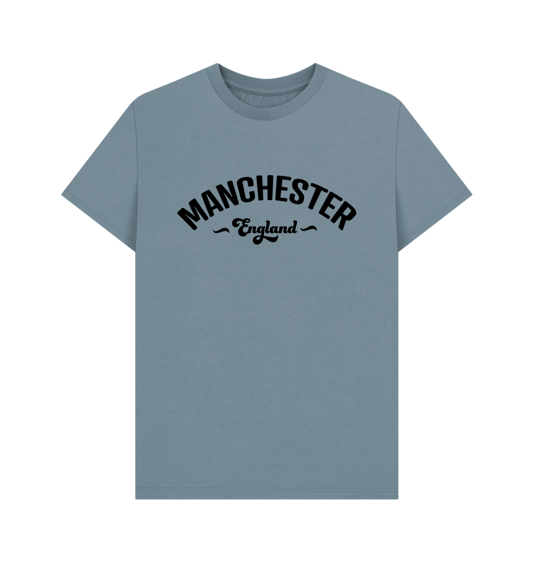 Stone Blue Mens Manchester England Mono Logo T-Shirt