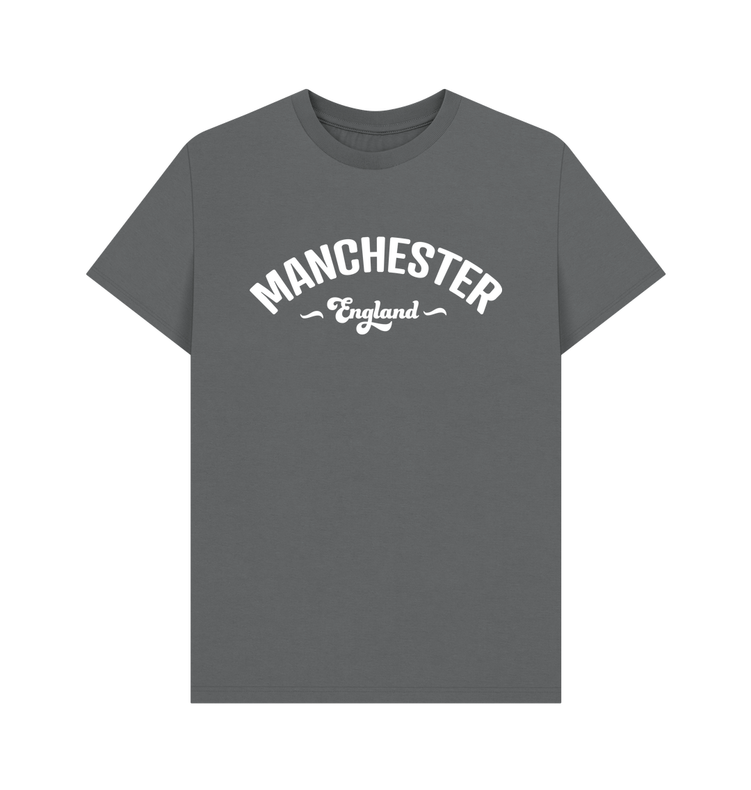 Slate Grey Mens Manchester England Mono White Logo T-Shirt