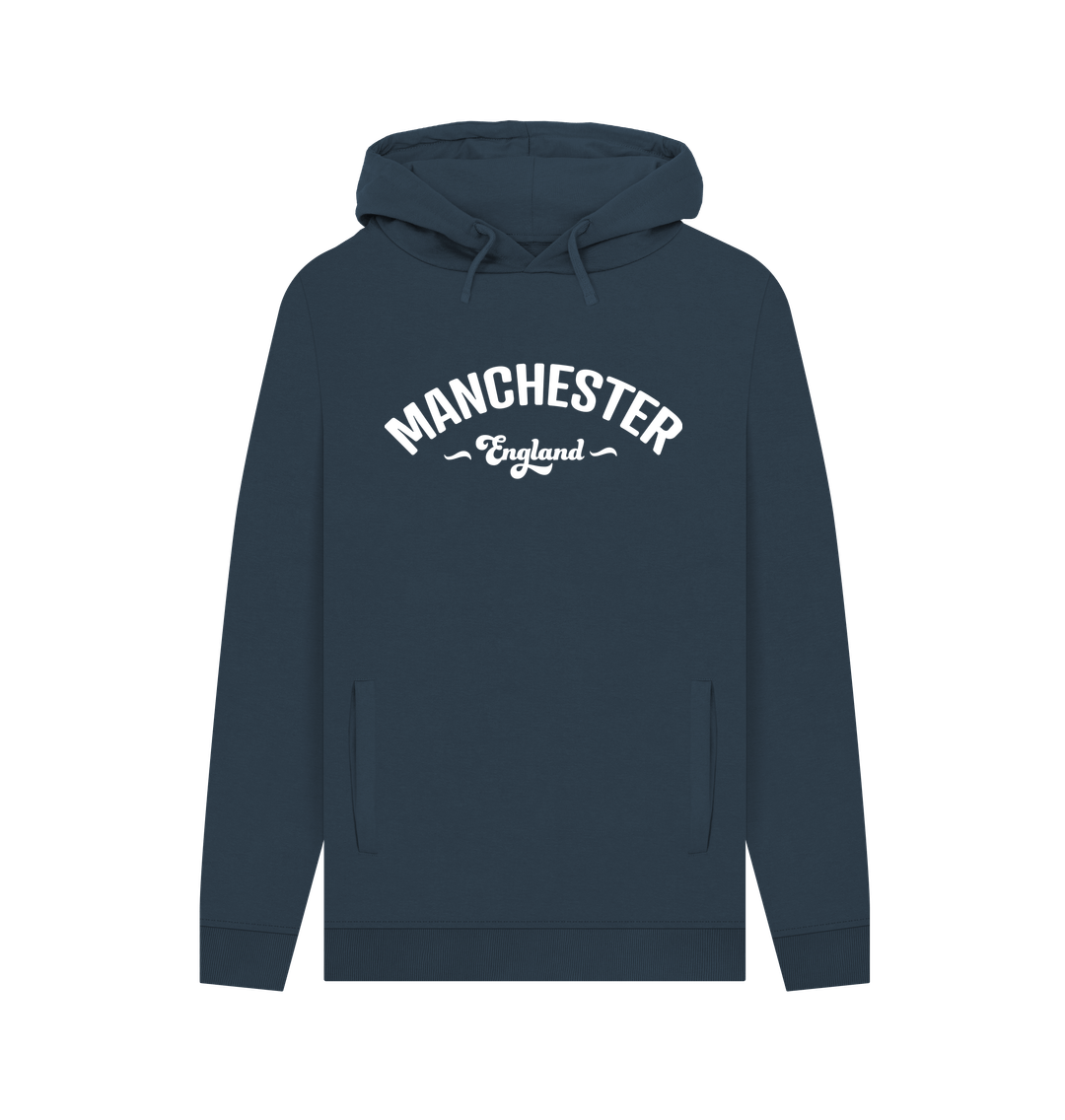 Navy Mens Manchester England Mono White Logo Hoodie