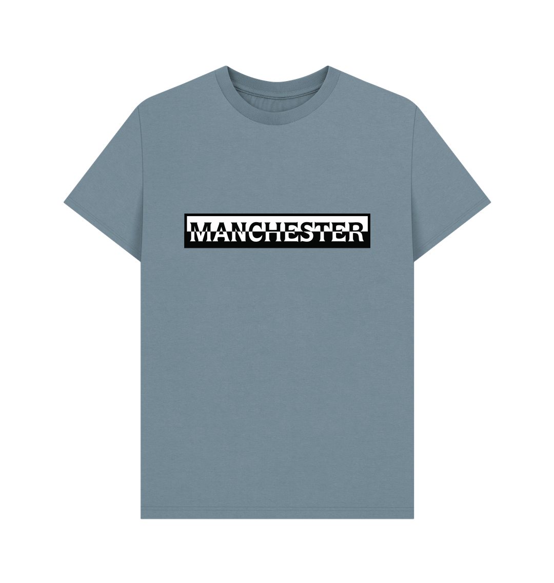 Stone Blue Mens Monochrome Manchester Logo T-Shirt