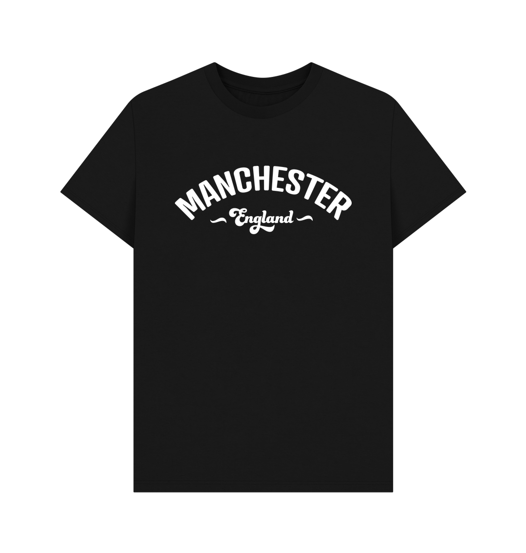 Black Mens Manchester England Mono White Logo T-Shirt