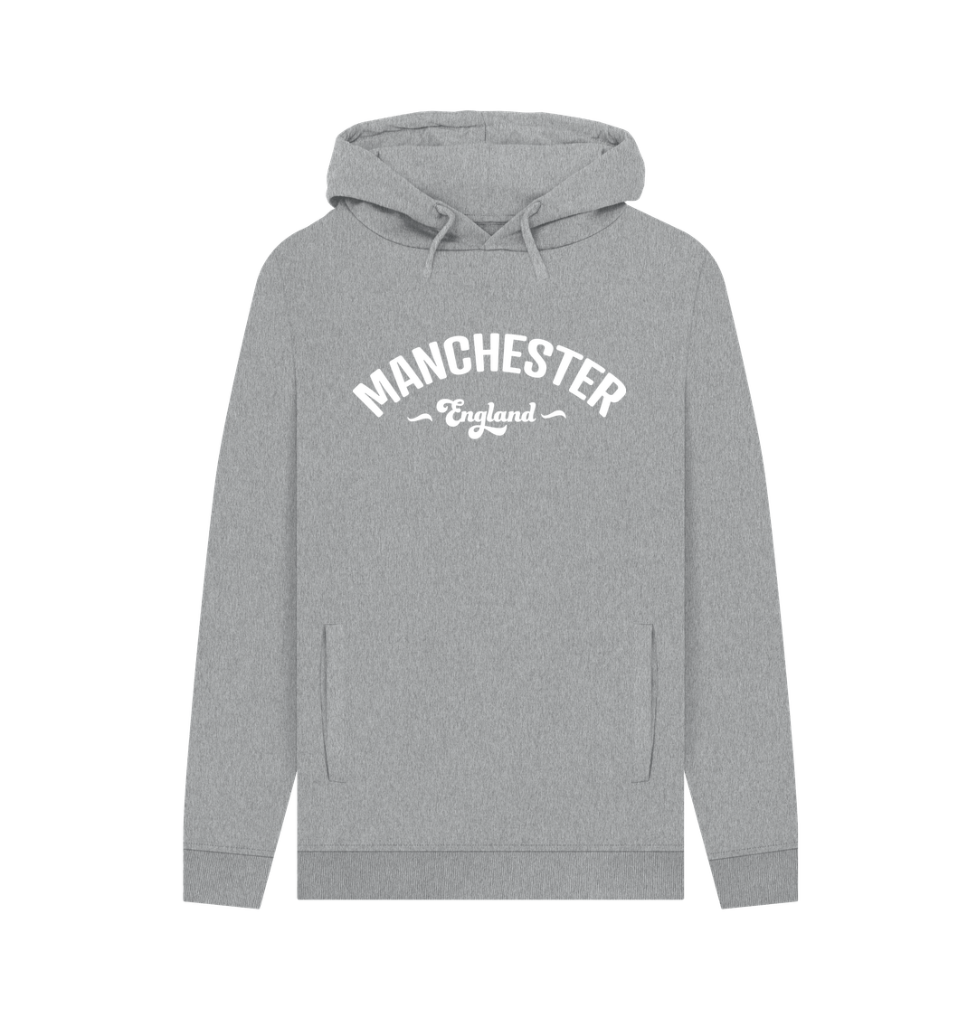 Light Heather Mens Manchester England Mono White Logo Hoodie