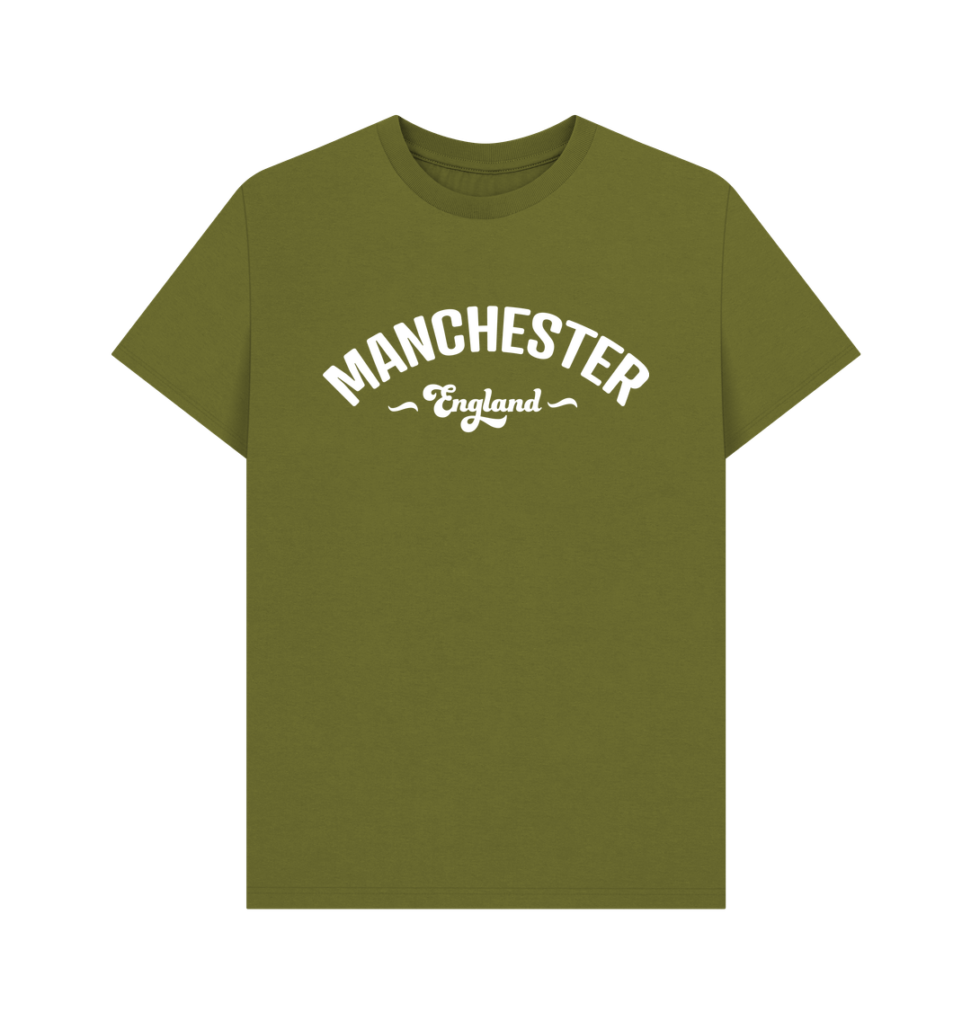 Moss Green Mens Manchester England Mono White Logo T-Shirt