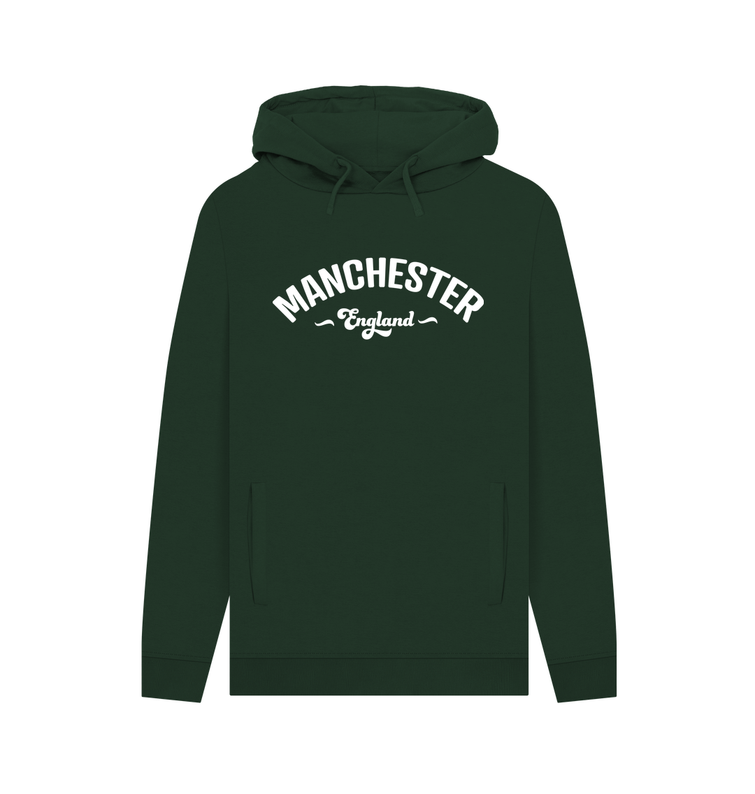 Evergreen Mens Manchester England Mono White Logo Hoodie