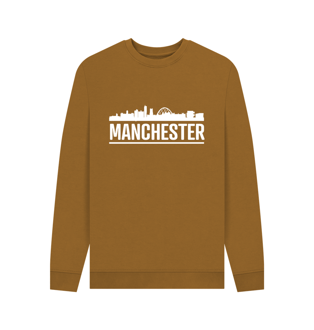 Brown Manchester Skyline Logo White Monochrome Print Crew Neck Sweater