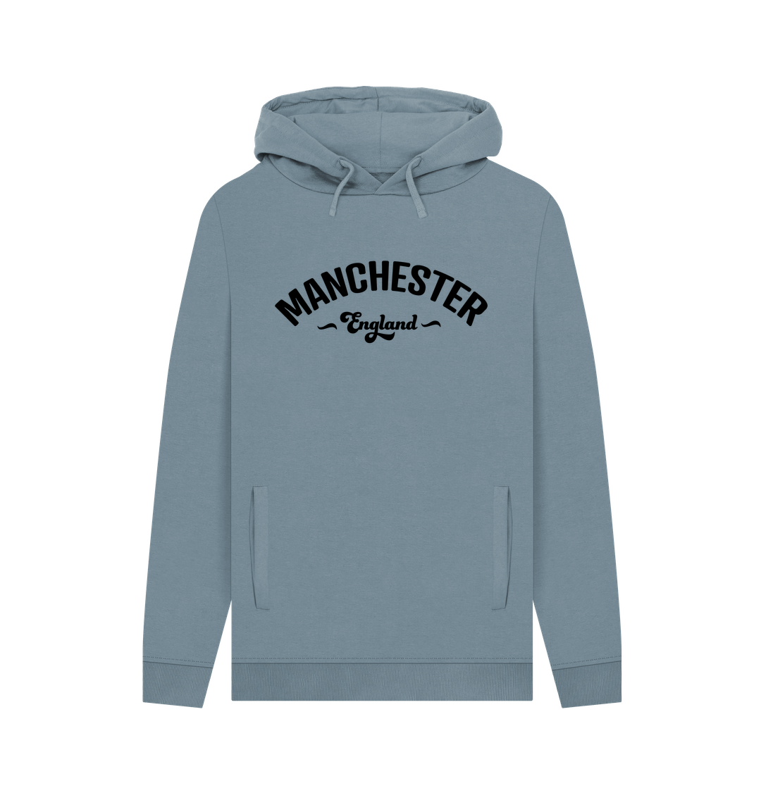 Stone Blue Mens Manchester England Mono Logo Pullover Hoodie