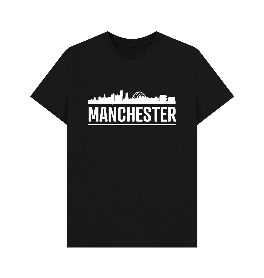 Black Manchester Skyline Logo White Monochrome Print T-Shirt
