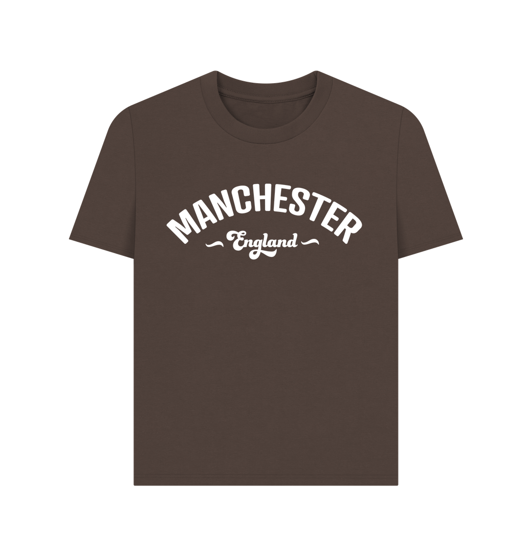 Chocolate Ladies Manchester England Mono White Logo T-Shirt