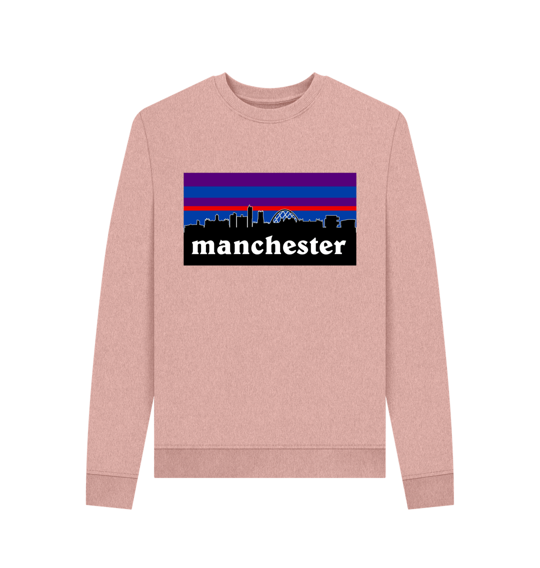 Sunset Pink Ladies Manchester Logo and Skyline Crew Neck Sweat