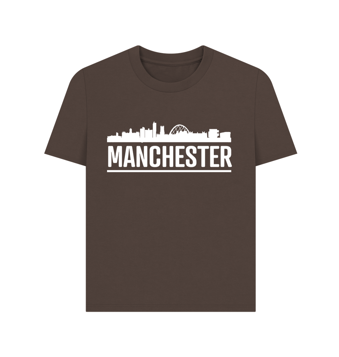 Chocolate Ladies Manchester Skyline Logo White Monochrome T-Shirt