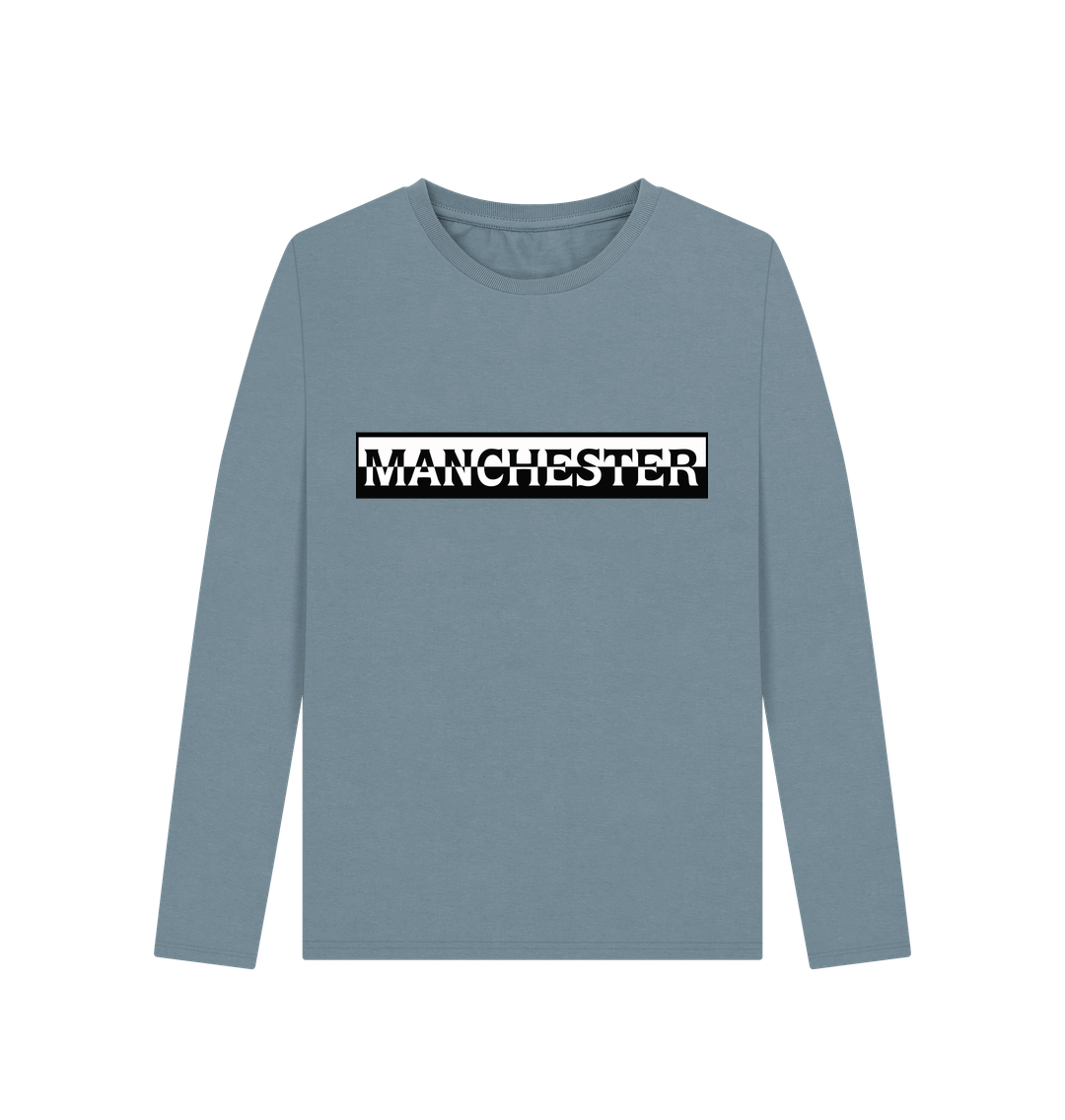 Stone Blue Ladies Monochrome Manchester Logo Long Sleeved T-Shirt