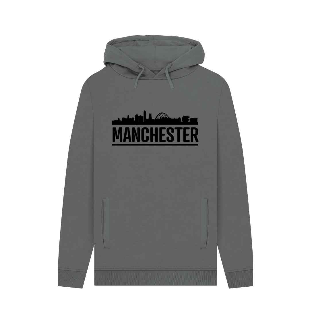 Slate Grey Manchester Skyline Logo Monochrome Print Hoodie