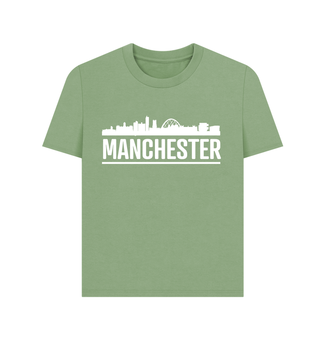 Sage Ladies Manchester Skyline Logo White Monochrome T-Shirt