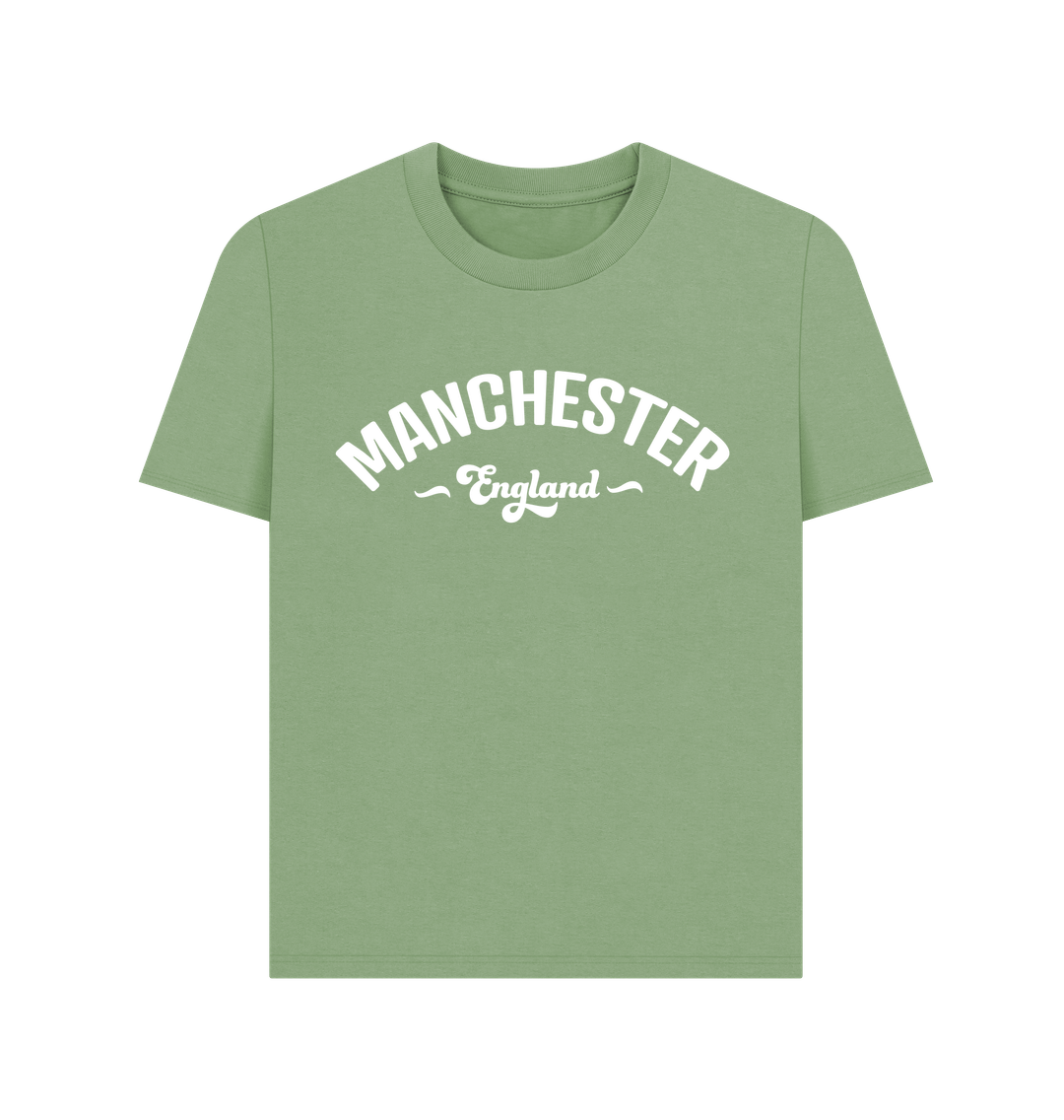 Sage Ladies Manchester England Mono White Logo T-Shirt