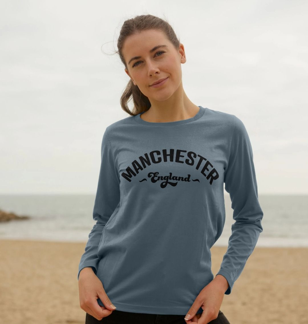 Ladies Manchester England Mono Logo Long Sleeve T-Shirt