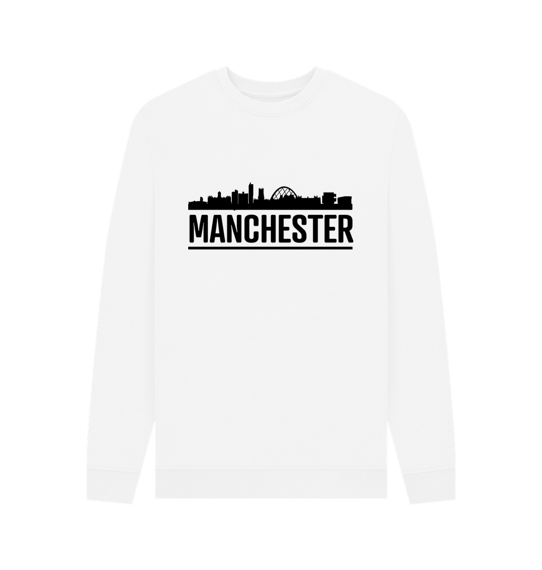 White Manchester Skyline Logo Monochrome Print Crew Neck Sweater