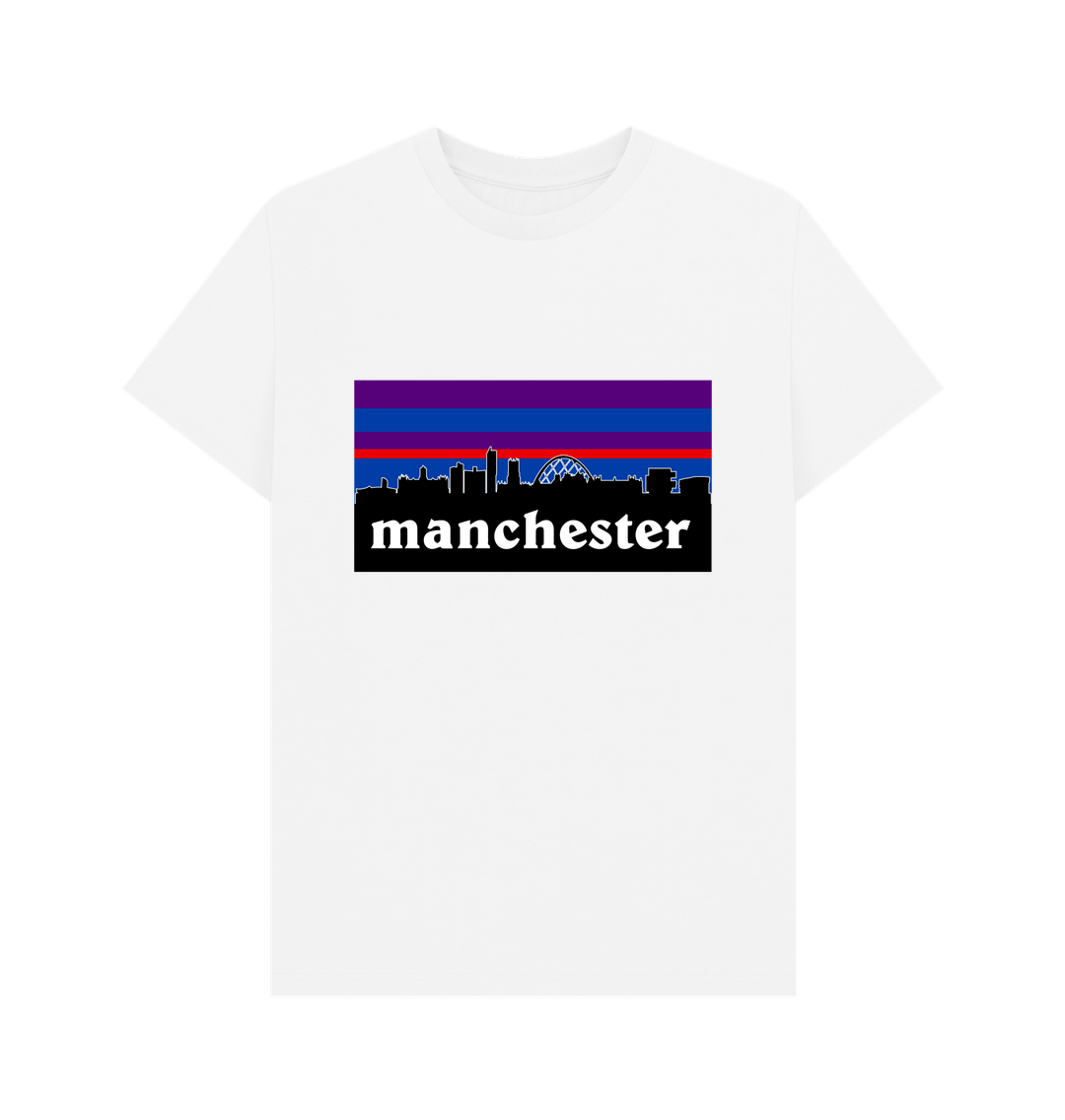 White Manchester Skyline Striped Colour Print Mens