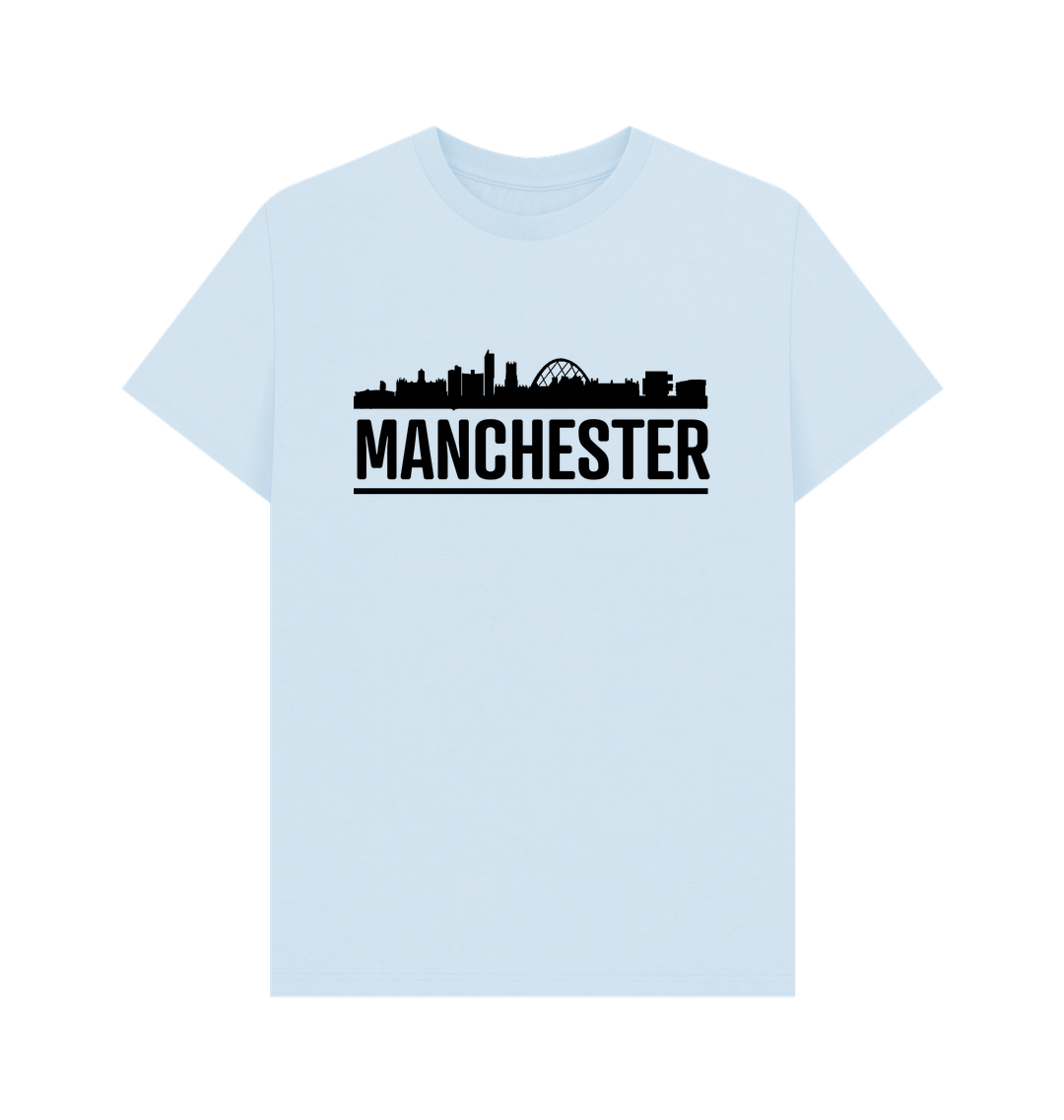 Sky Blue Manchester Skyline Logo Monochrome Print T-Shirt