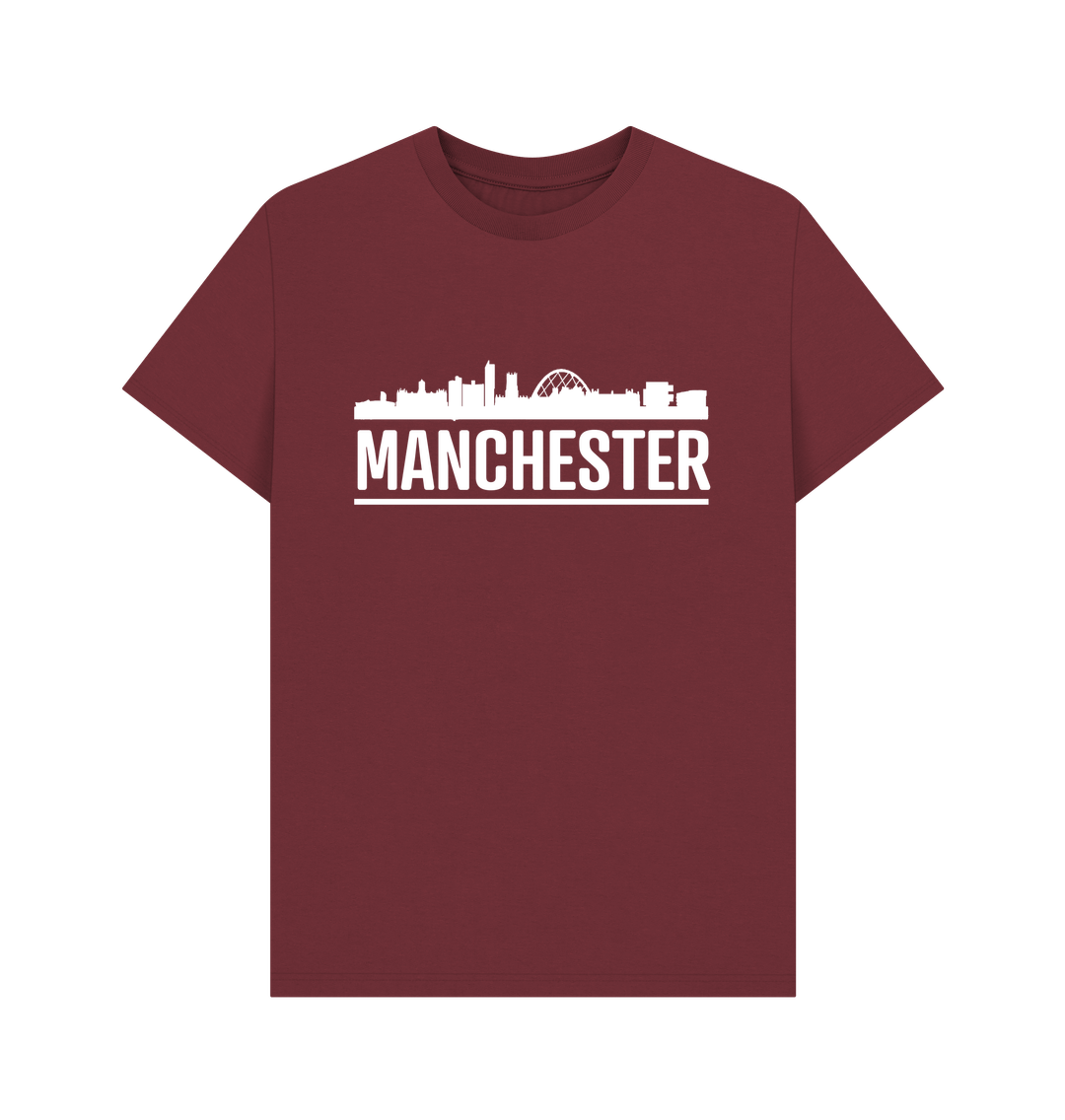 Red Wine Manchester Skyline Logo White Monochrome Print T-Shirt