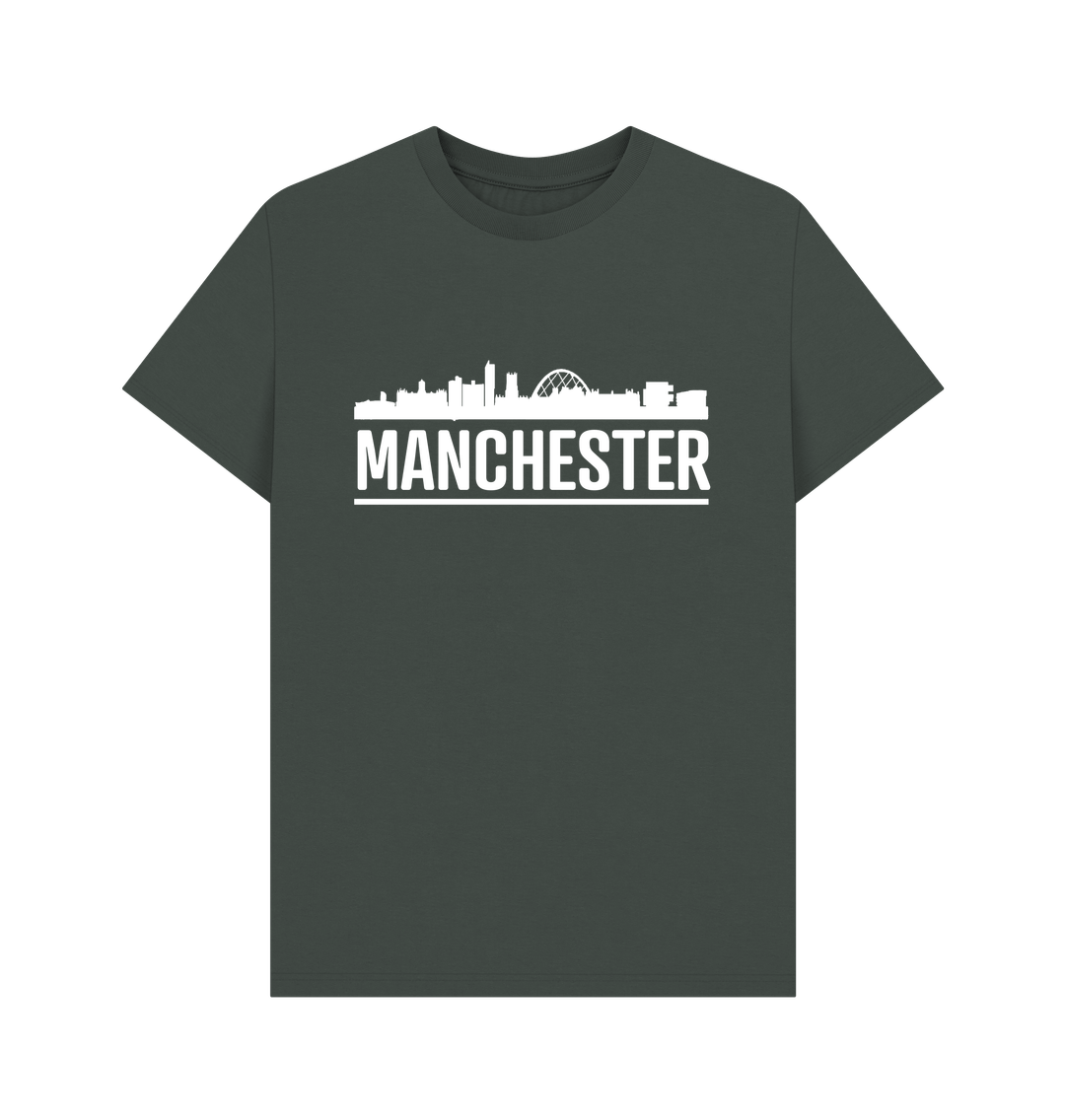 Dark Grey Manchester Skyline Logo White Monochrome Print T-Shirt