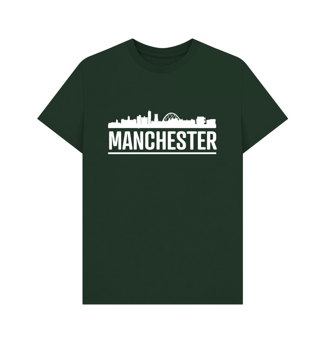 Evergreen Manchester Skyline Logo White Monochrome Print T-Shirt