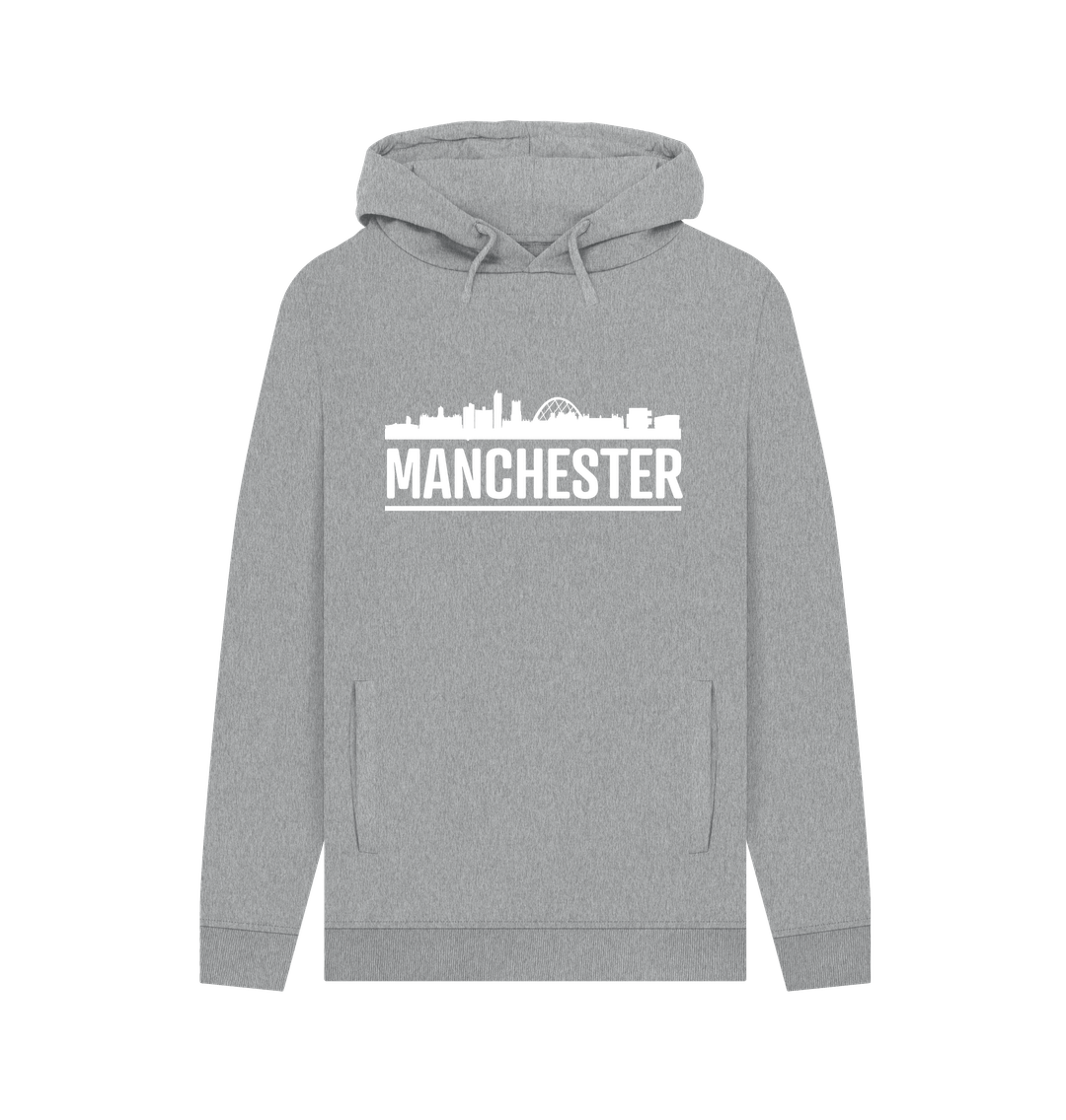 Light Heather Manchester Skyline Logo White Monochrome Print Hoodie