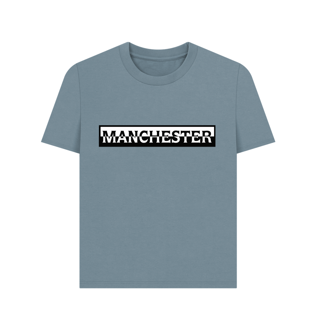 Stone Blue Ladies Monochrome Manchester Logo T-Shirt