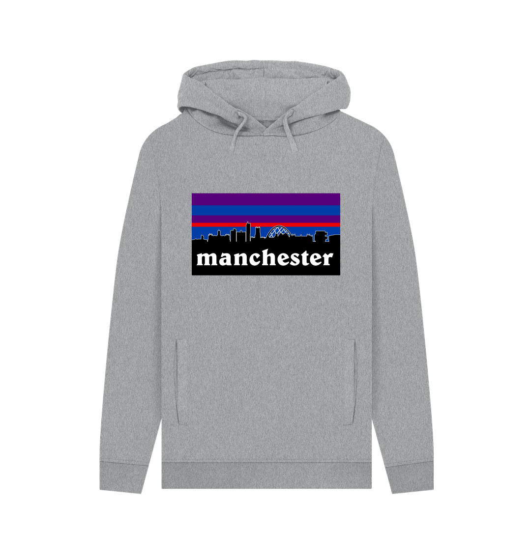 Light Heather Manchester Skyline Striped Colour Print Mens Hoodie