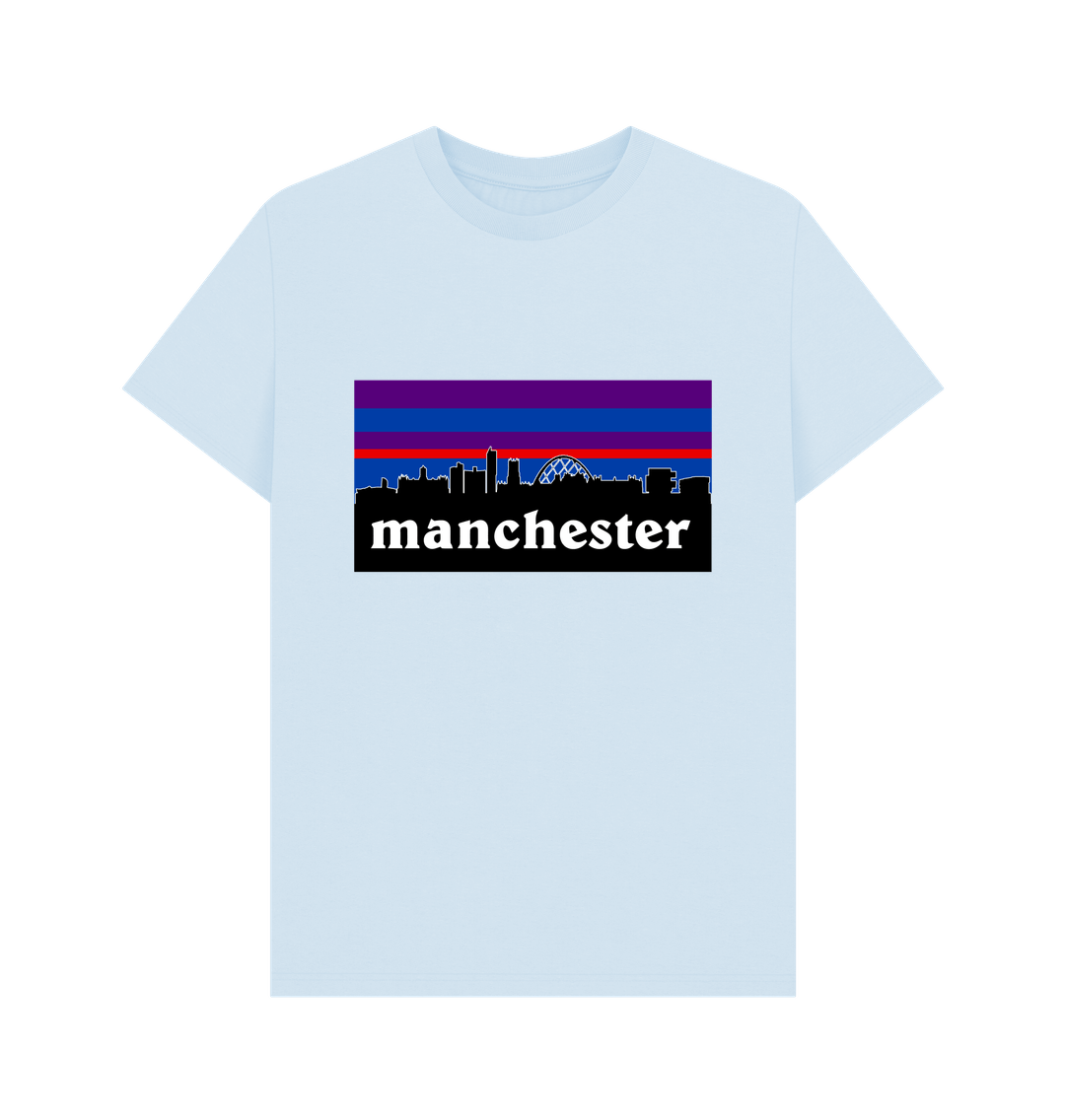 Sky Blue Manchester Skyline Striped Colour Print Mens