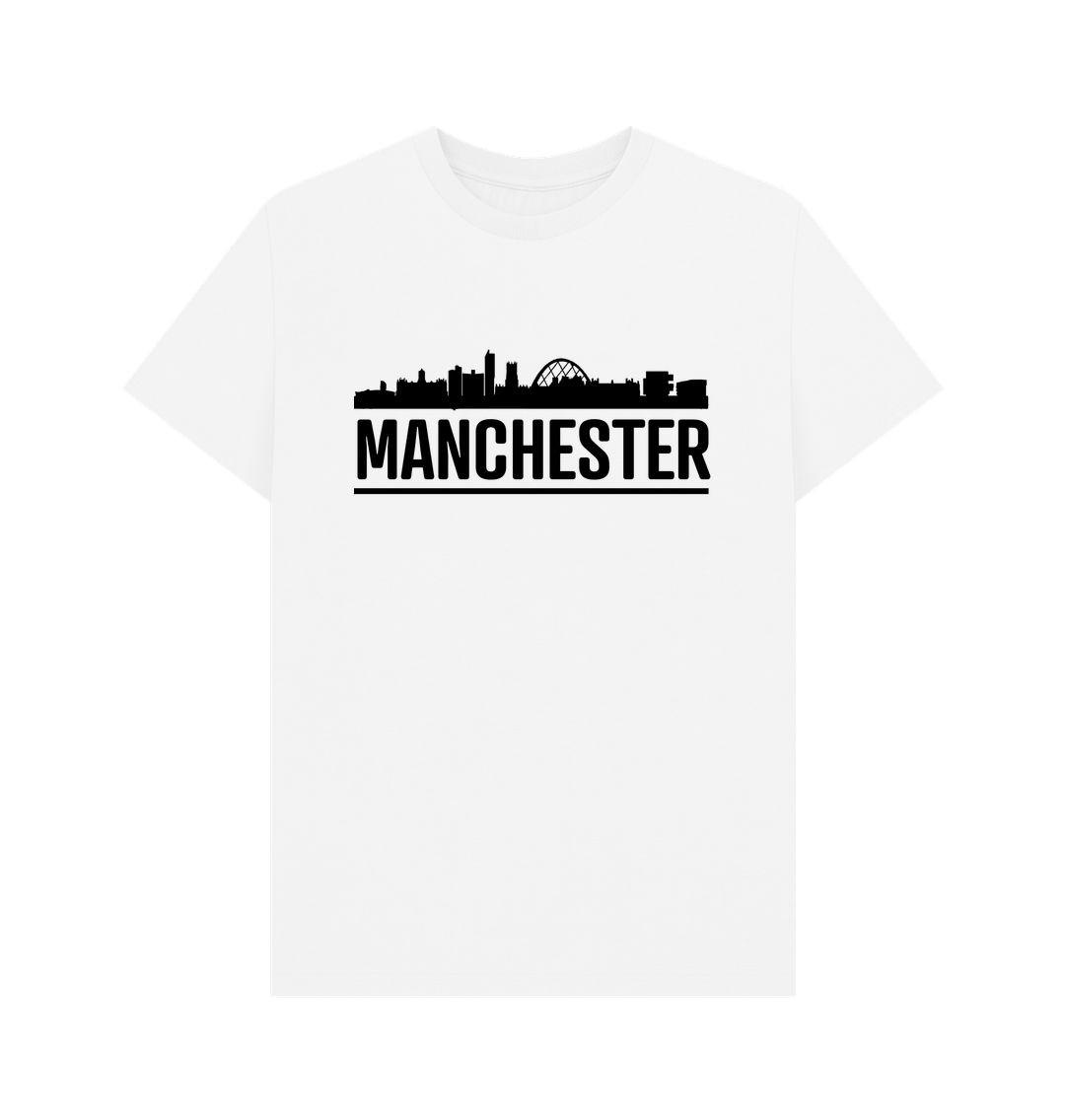 White Manchester Skyline Logo Monochrome Print T-Shirt