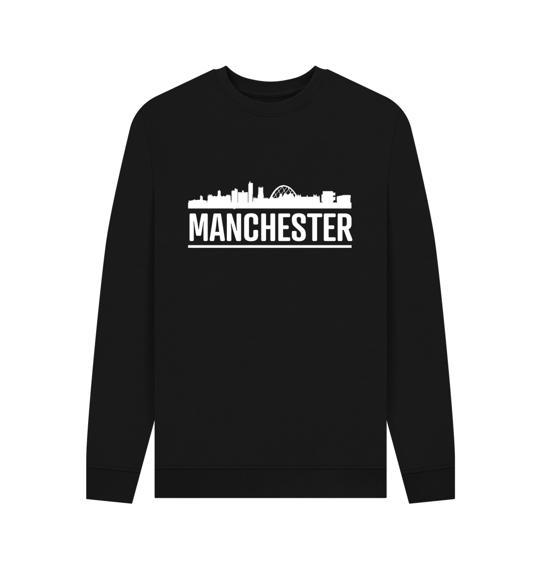 Black Manchester Skyline Logo White Monochrome Print Crew Neck Sweater