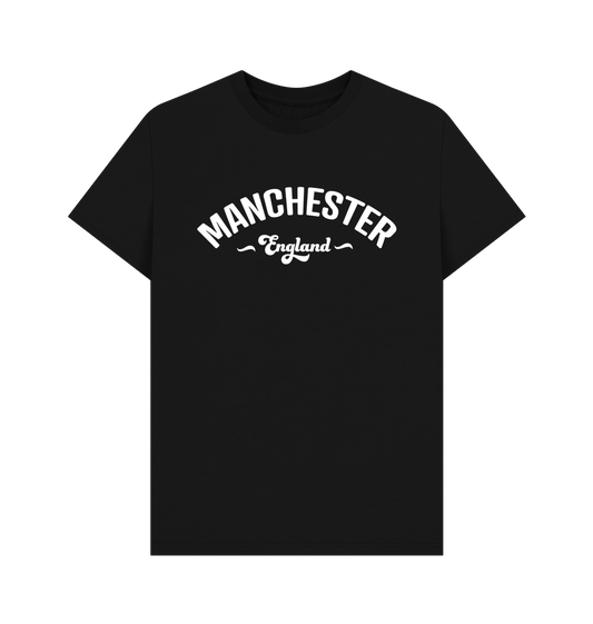 Black Mens Manchester England Mono White Logo T-Shirt