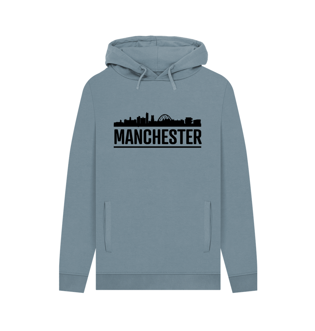 Stone Blue Manchester Skyline Logo Monochrome Print Hoodie