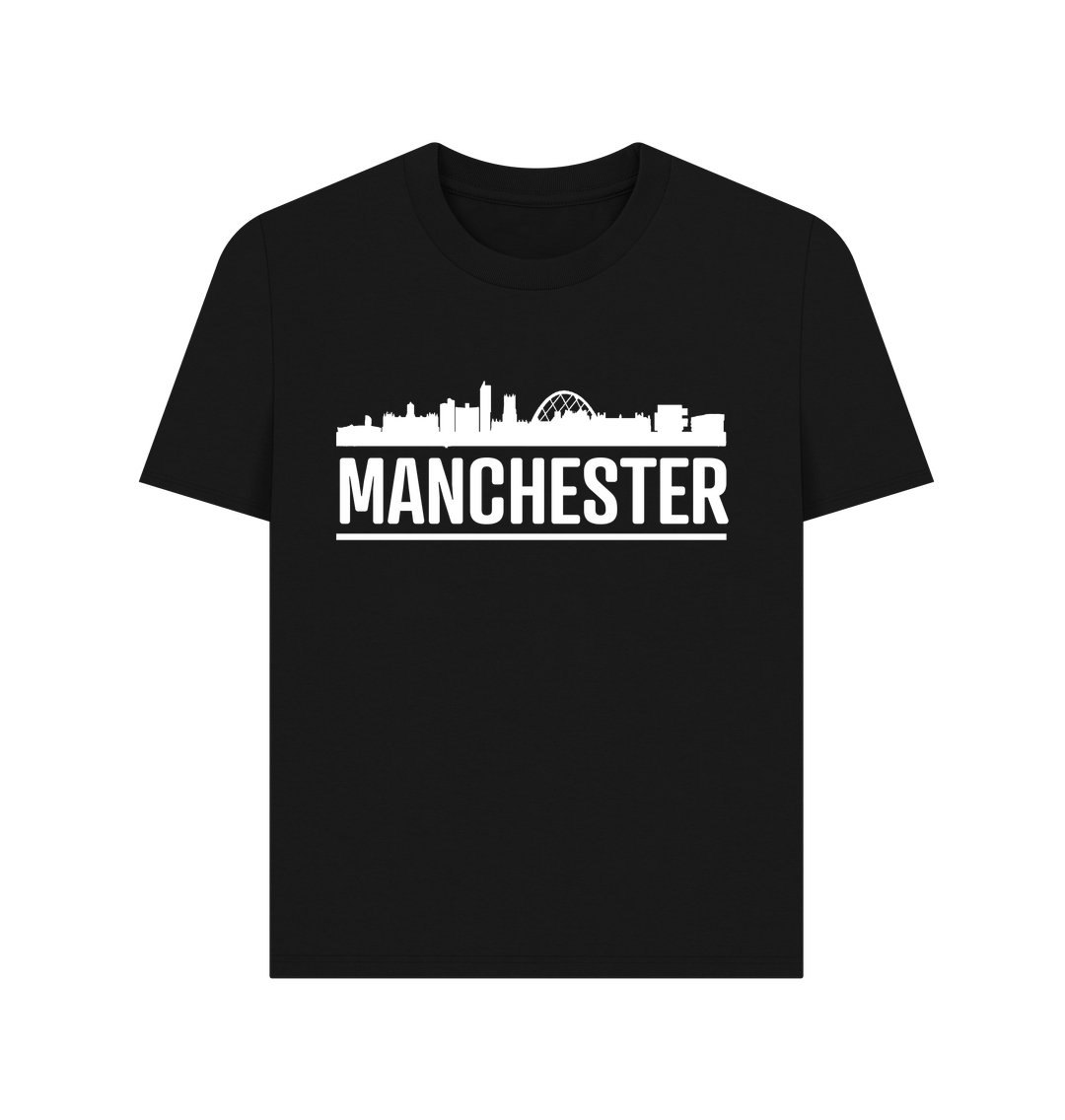 Black Ladies Manchester Skyline Logo White Monochrome T-Shirt