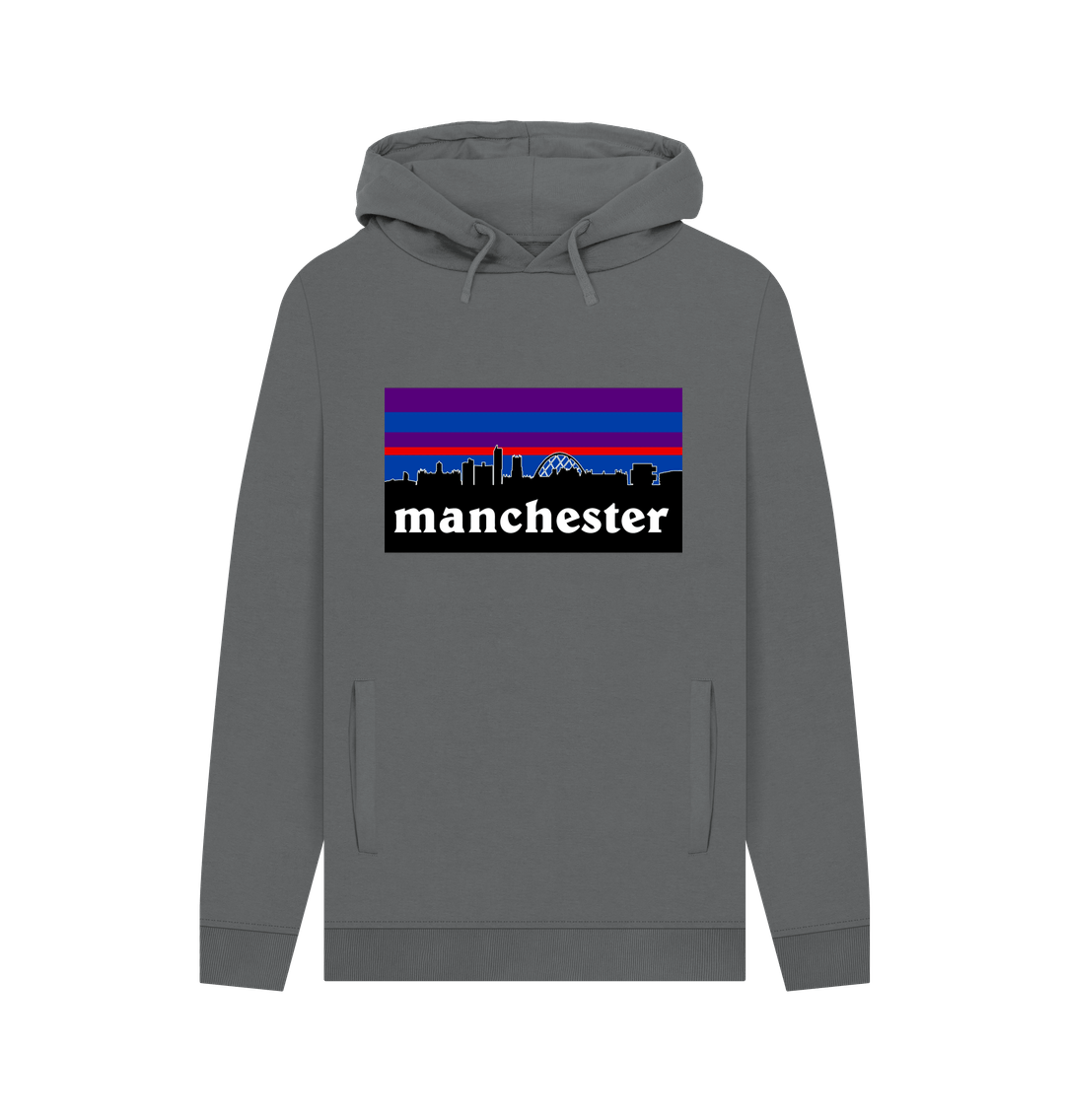 Slate Grey Manchester Skyline Striped Colour Print Mens Hoodie