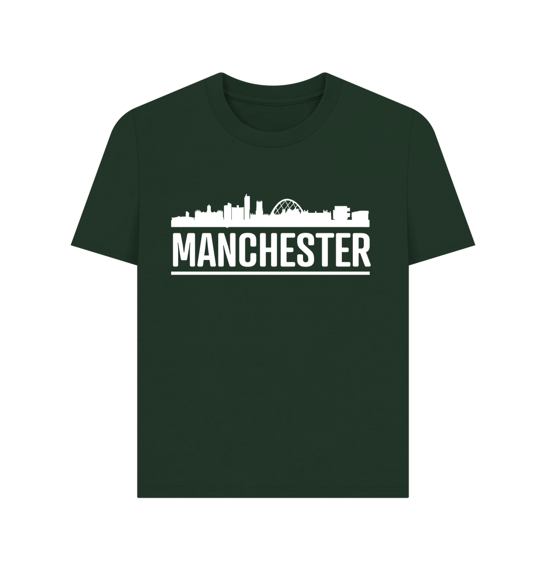 Evergreen Ladies Manchester Skyline Logo White Monochrome T-Shirt