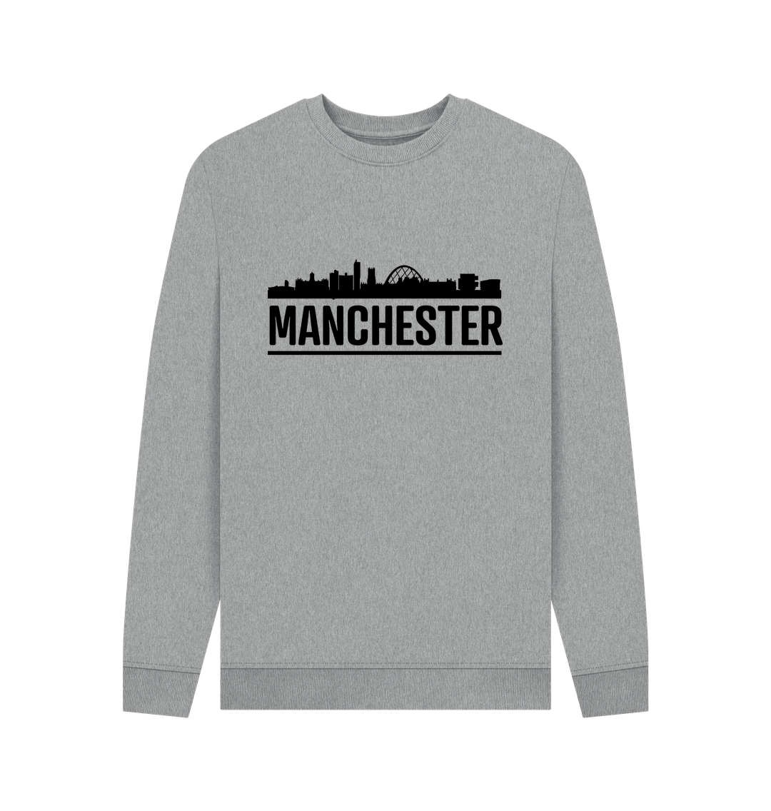 Light Heather Manchester Skyline Logo Monochrome Print Crew Neck Sweater