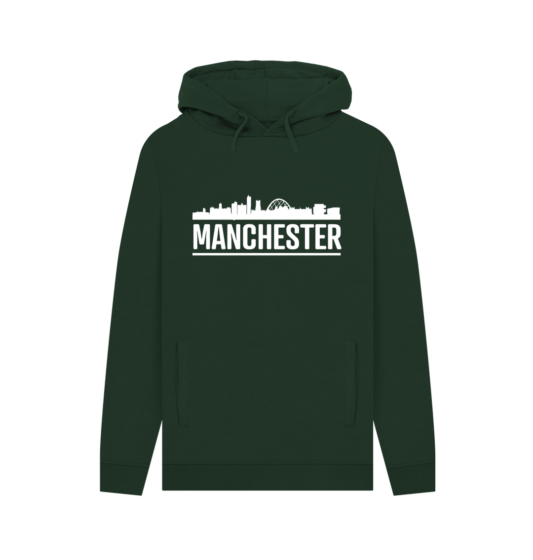 Evergreen Manchester Skyline Logo White Monochrome Print Hoodie