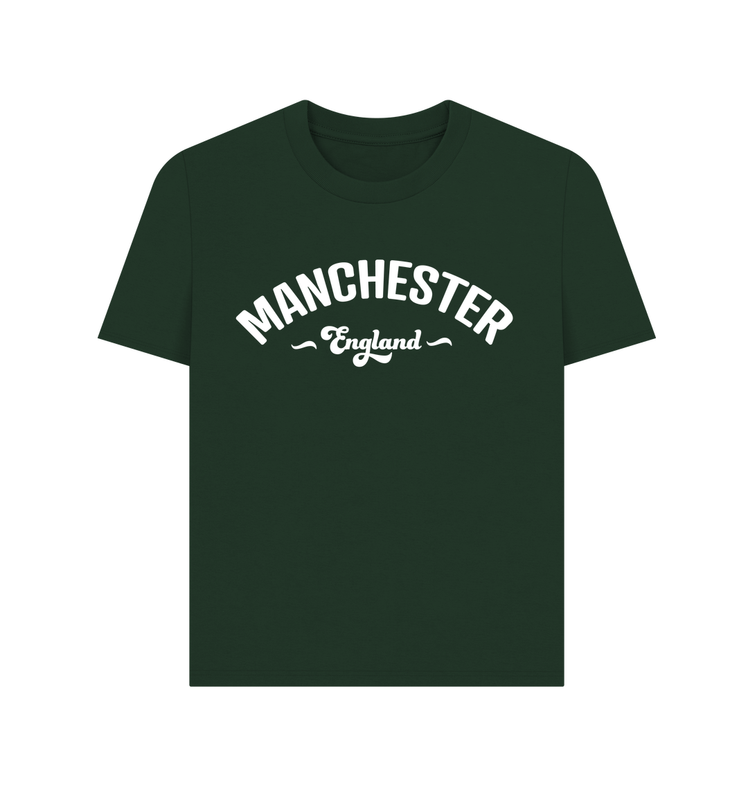 Evergreen Ladies Manchester England Mono White Logo T-Shirt