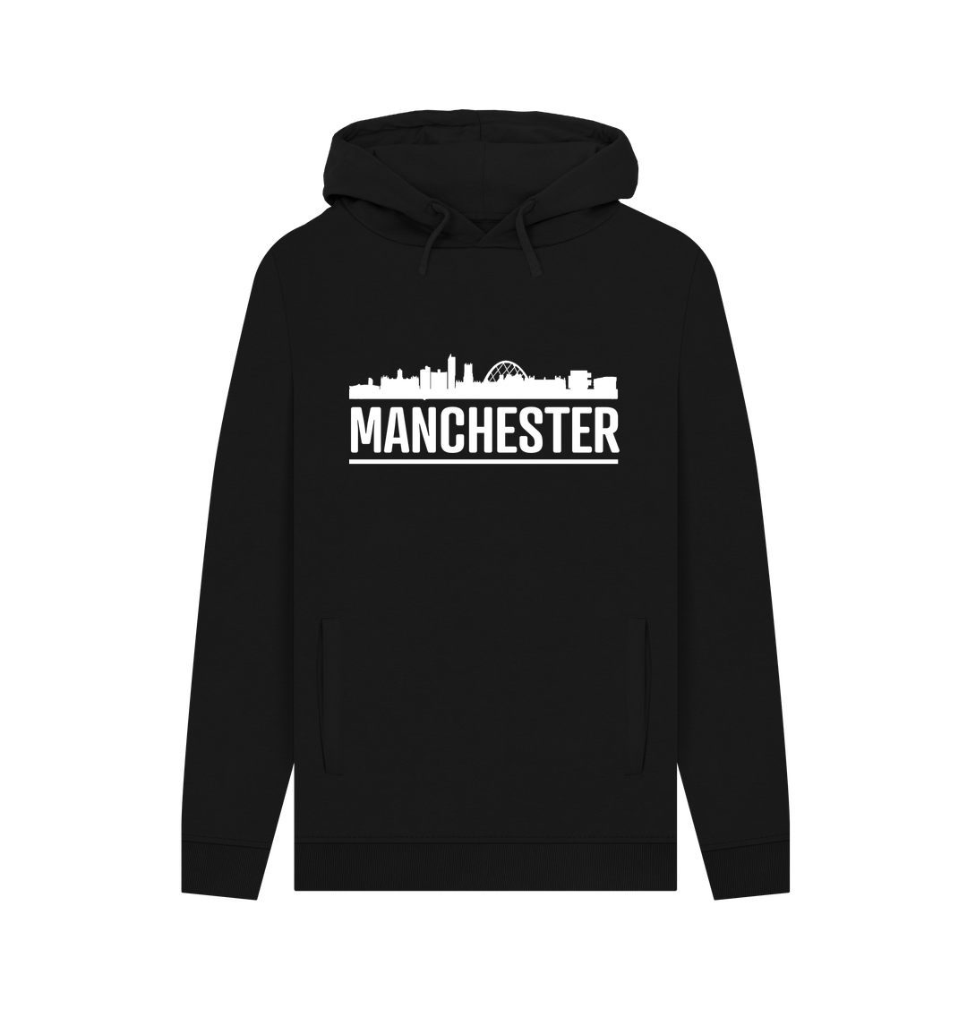 Black Manchester Skyline Logo White Monochrome Print Hoodie