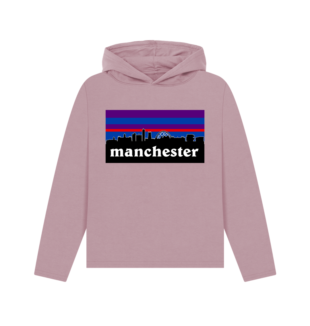 Mauve Ladies Manchester Logo and Skyline Crew Neck Relaxed Fit Hoodie