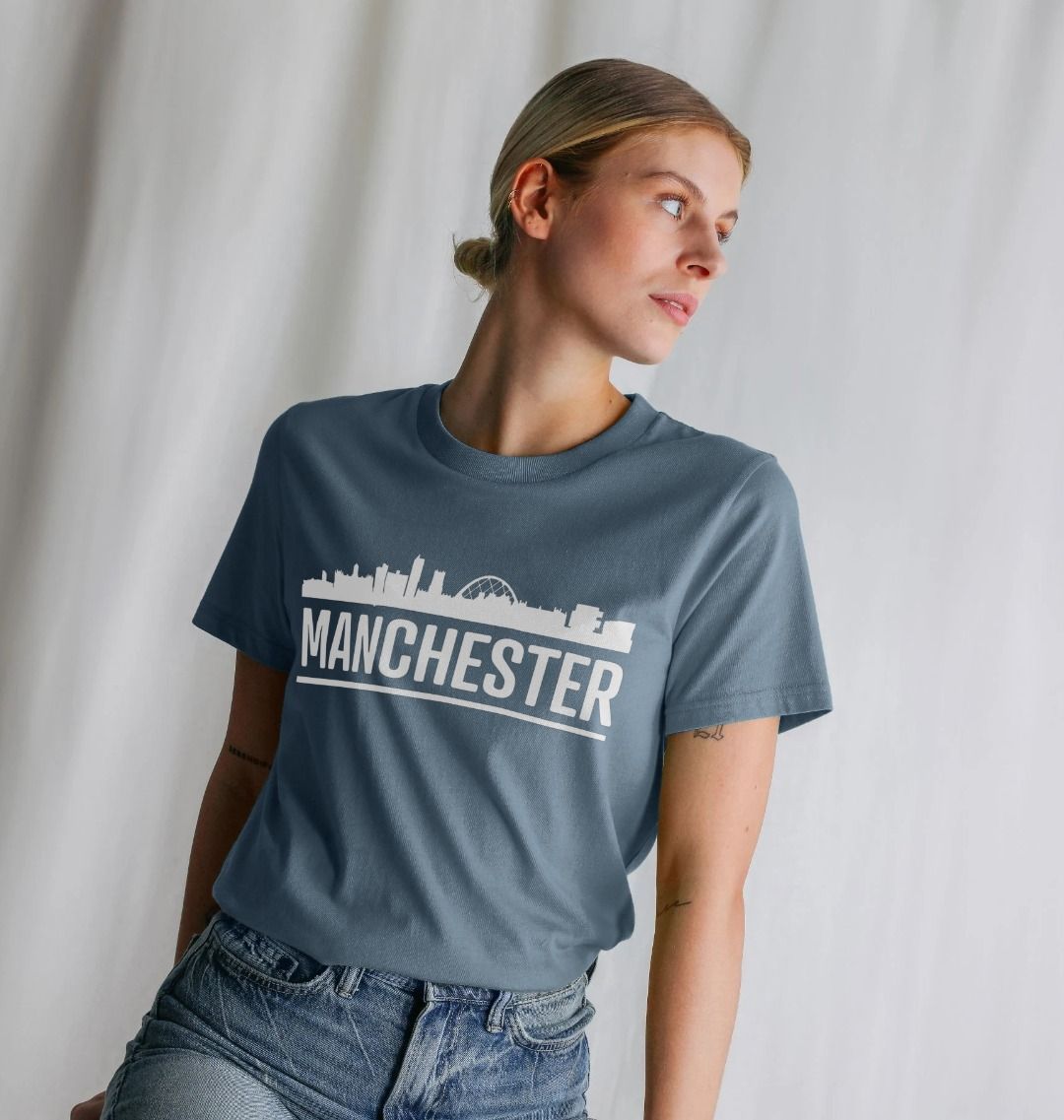 Ladies Manchester Skyline Logo White Monochrome T-Shirt