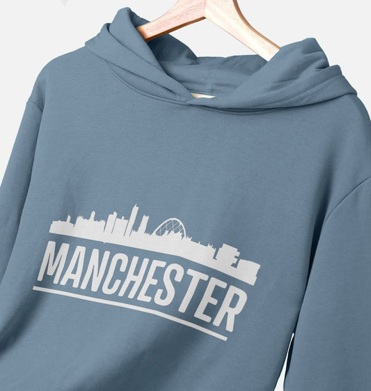 Ladies Manchester Skyline Logo White Monochrome Print Hoodie