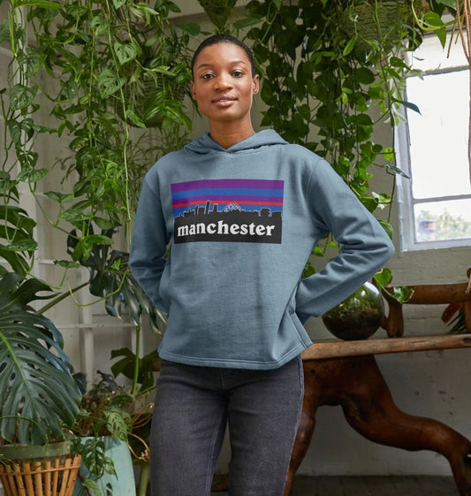 Ladies Manchester Logo and Skyline Crew Neck Relaxed Fit Hoodie